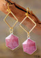 Boho Earrings, Dangle Earrings, Rhodonite Hexagon
